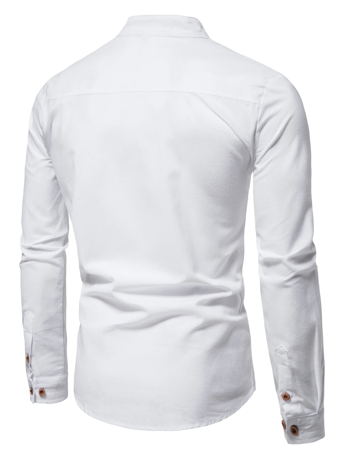Men's Pure Cotton Slim-Fit Shirt — Elegant Long Sleeve Stand-Up Collar