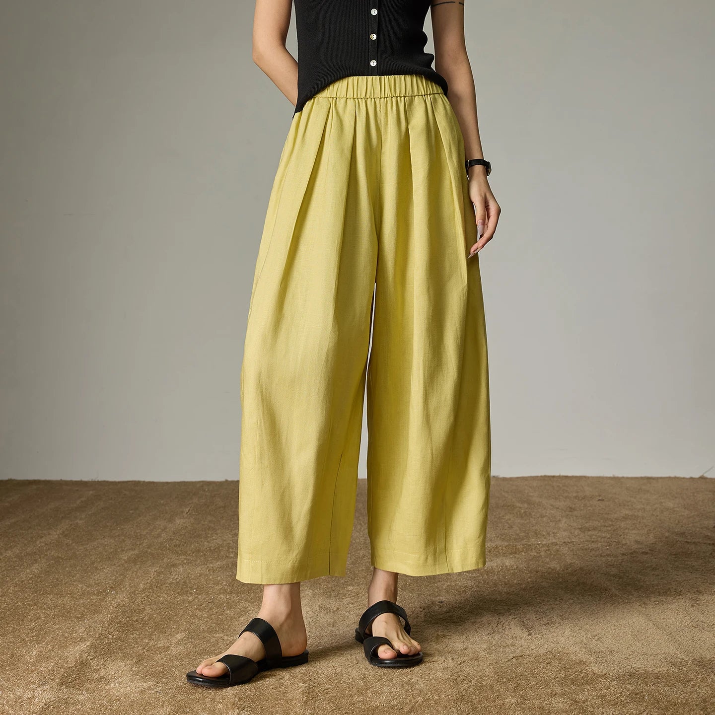 TOYOUTH Women's Lyocell Linen Wide Leg Pants — High Waist Pleated Ankle Trousers