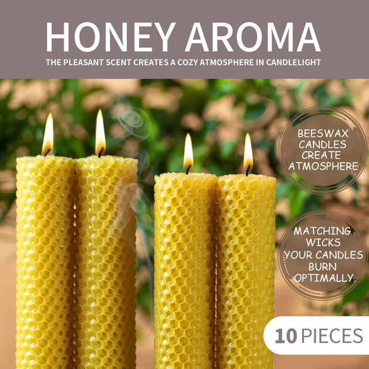 10pcs Bees Wax Candle Taper Candles Handmade Honeycomb Cotton Wick Luxury Premium Beeswax Decorative Candles Taper Crafts