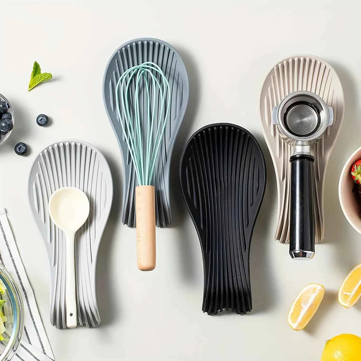 1Pcs Silicone Spoon Holder Kitchen Spoon Rest Utensil Heat Resistant Storage Shelves Kitchen Cooking Tools Kitchen Accessories