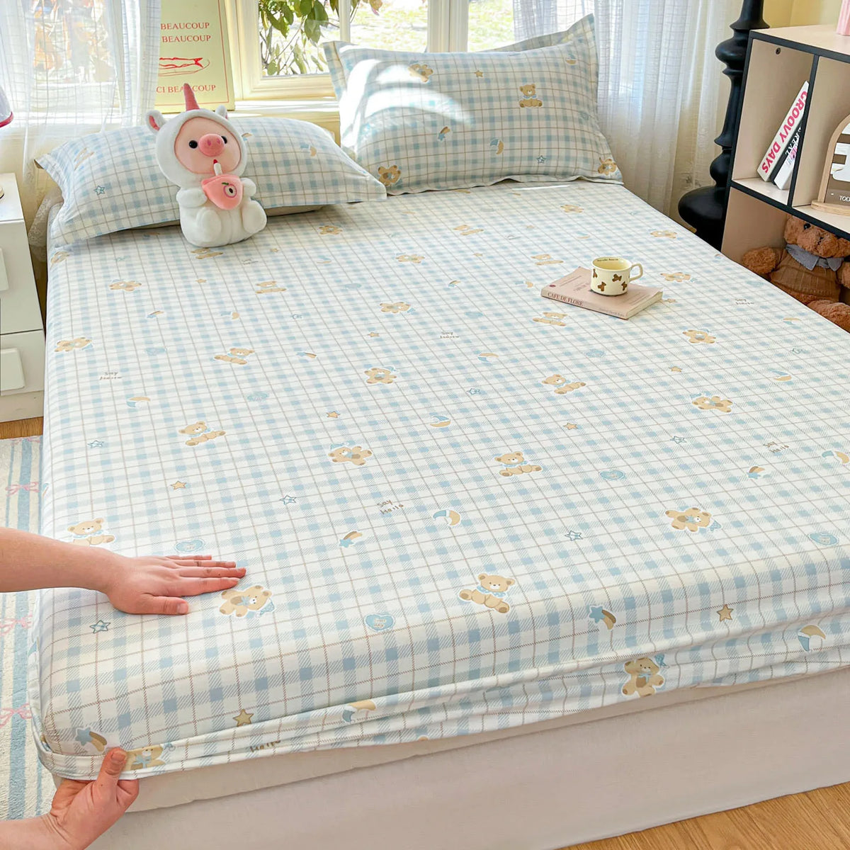 100% Cotton Cute Bear Print Bed Sheet, All Sizes