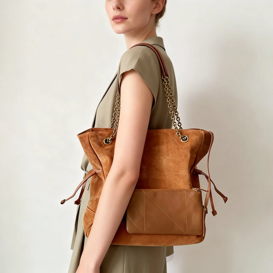 Slim Genuine Leather Chain Handbag, Lightweight