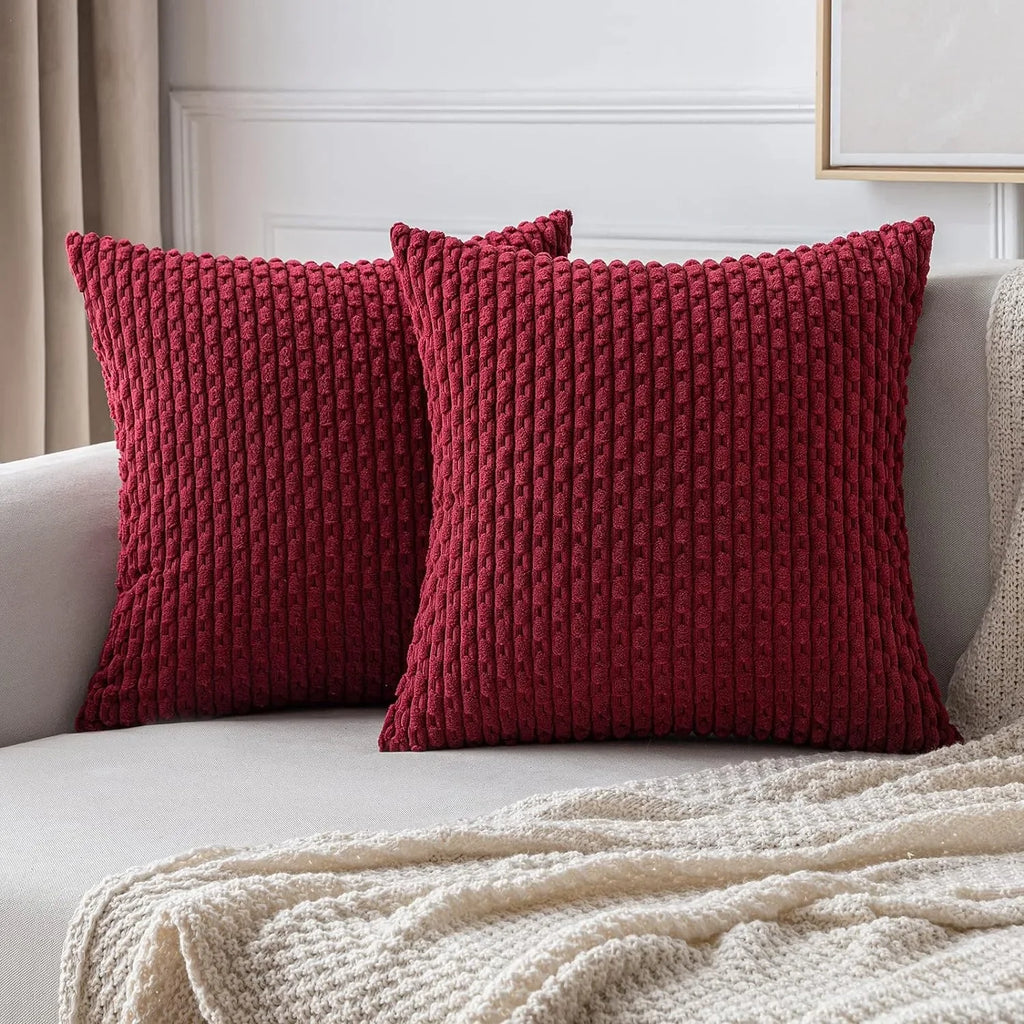 Burnt Orange Striped Corduroy Cushion Cover