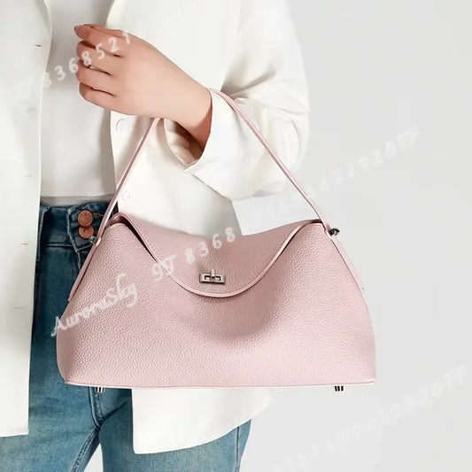 Retro Cowhide Leather Tote, Large Capacity Shopping Bag