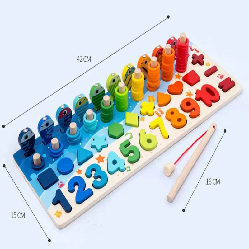 3D Preschool Children Educational Toys Wooden Montessori Arithmetic Magnetic Fishing Digital Shape Matching Building Block Toys