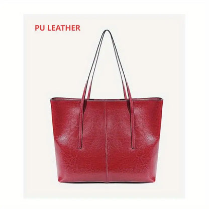 Red Cowhide Leather Tote Bag, Extra Large Capacity