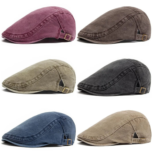 Retro Washed Denim Newsboy Cap