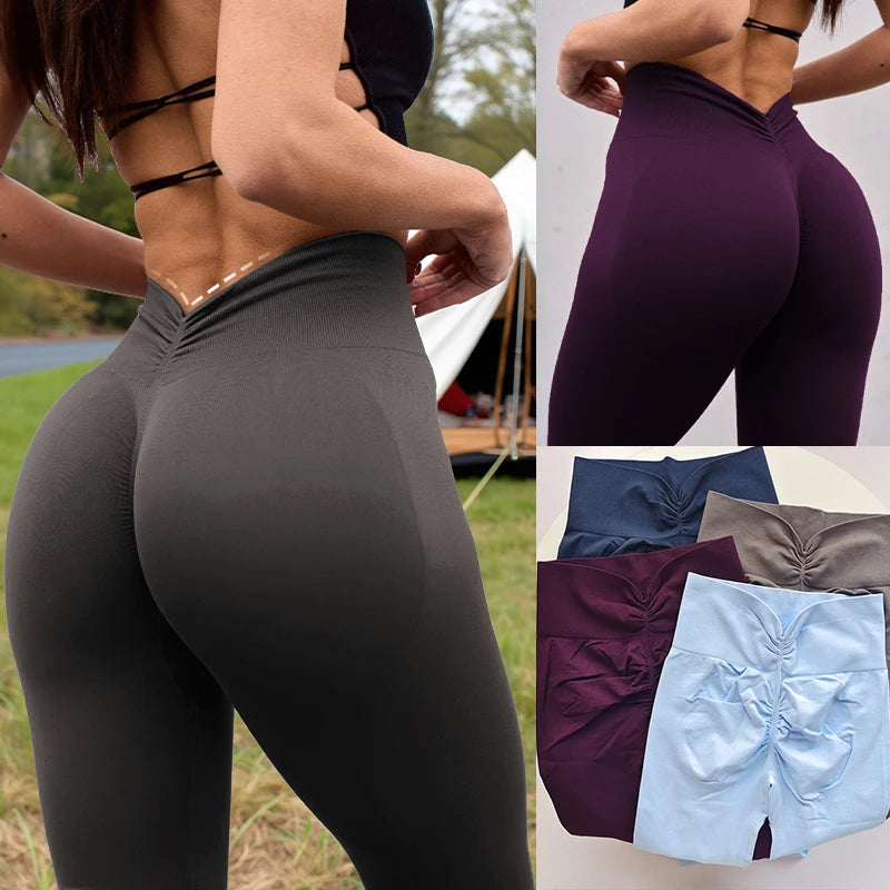 Women's V-Cut Waist Seamless Yoga Leggings — High Waist Butt Lift Gym Tights
