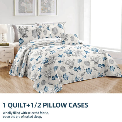 Blue Queen 4-Season Bed Cover Set with Pillowcases