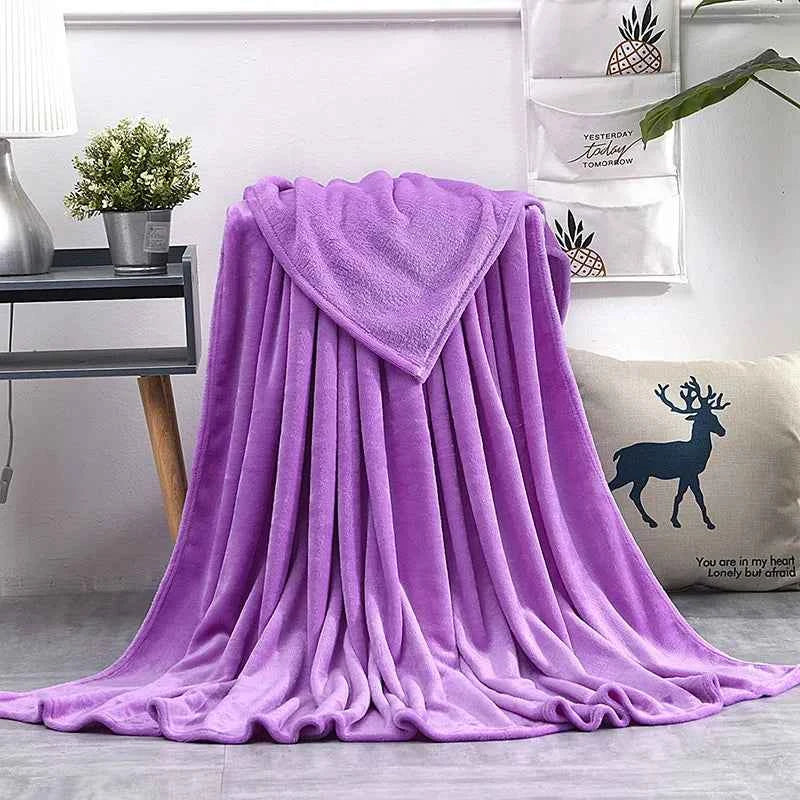 Coral Fleece Flannel Blankets For Beds Solid Blue Pink Soft Warm Thin Bedspread Sofa Cover Faux Fur Plaid Blanket