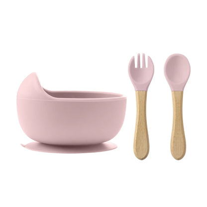 3-Piece Silicone Baby Feeding Bowl Set with Utensils