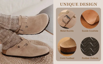 Men’s Suede Clogs — Soft Leather Cork Sandals with Arch Support