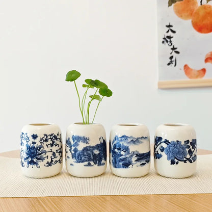 Ceramic Mini Vase Antique Blue and White Porcelain Flower Vase Home Shelves Bedroom Living Room Ceramic Table Decoration Vase