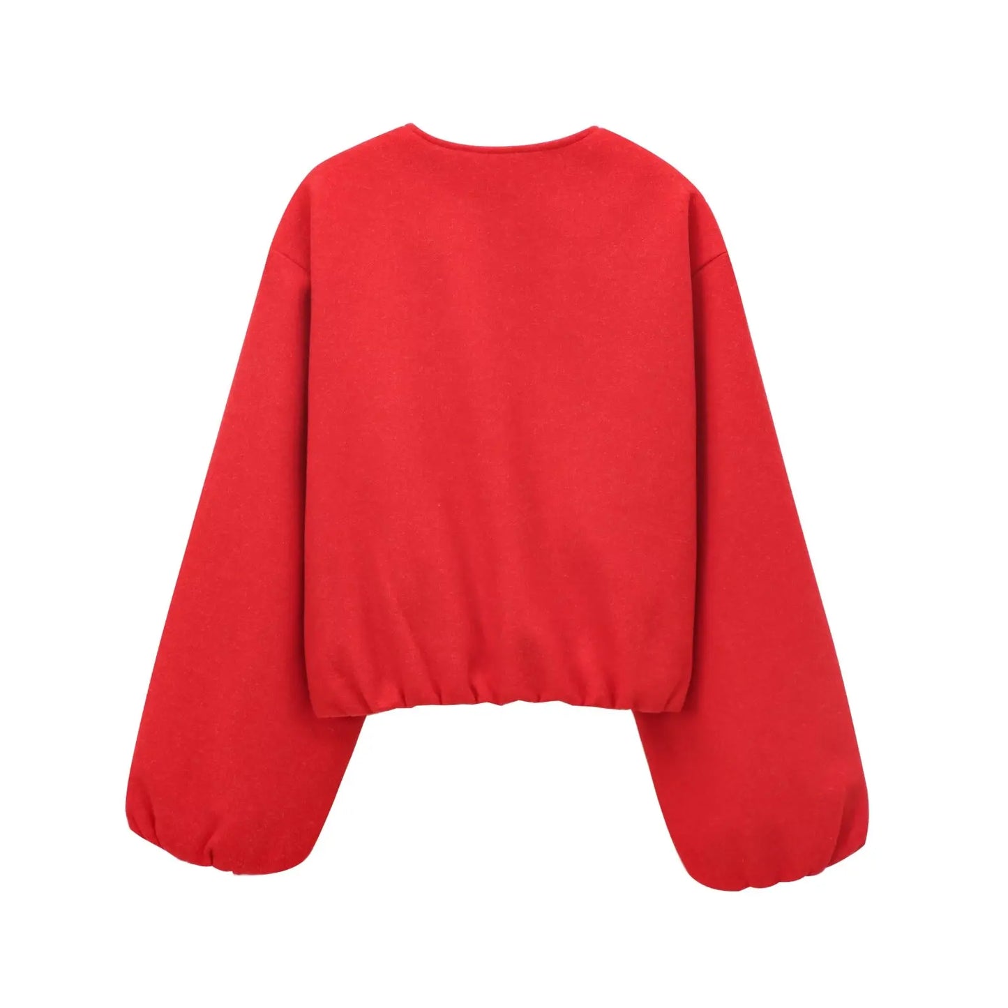 MUJER Women's Red Zipper Bomber Jacket — Soft Cropped Long Sleeve Sports Jacket