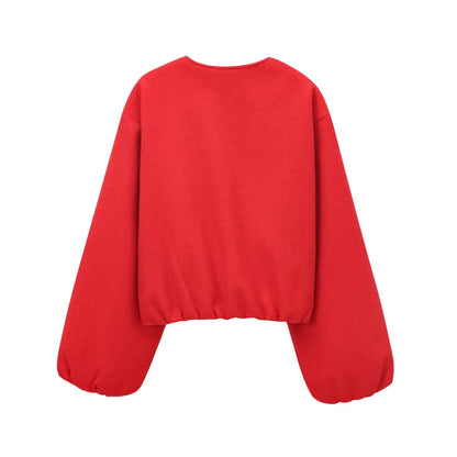 MUJER Women's Red Zipper Bomber Jacket — Soft Cropped Long Sleeve Sports Jacket