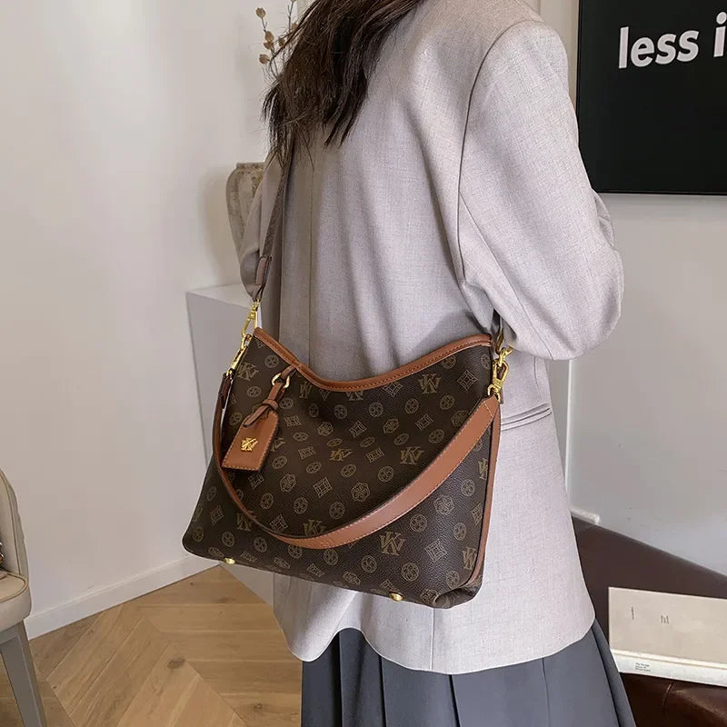 Beige Printed Commuter Tote, Large Capacity