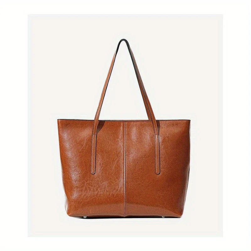 Red Cowhide Leather Tote Bag, Extra Large Capacity