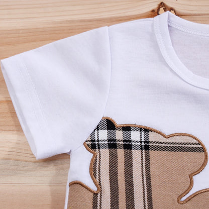 Checked Bear Print Tee & Shorts 2-Piece Set