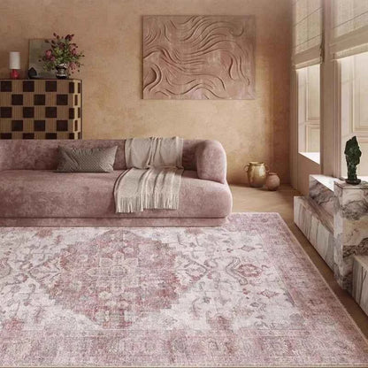 Pink Vintage Living Room Carpet Nordic Style Light Luxury Art Bedroom Rug Machine Washable Foldable Non-slip Coffee Table Mat 러그