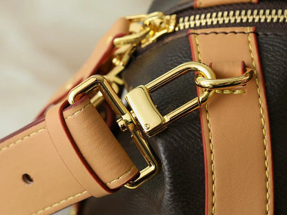 Dark Brown Pebbled Leather Boston Duffle Bag