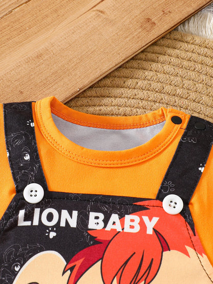 Cartoon Lion Print Short Sleeve Baby Romper