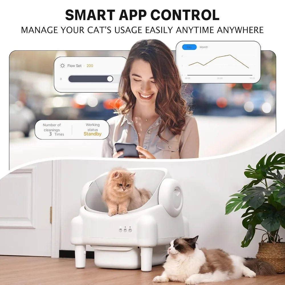 Open-Top Self-Cleaning Cat Litter Box — 15L Bin, APP Control & 7-Sensor Safety for Multi-Cats