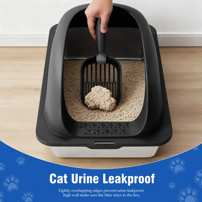JHK 24" Stainless Steel Cat Litter Box with Lid — Anti-Urine, Scoop & Mat Included