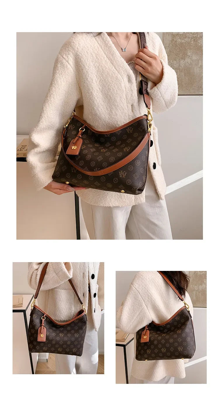 Beige Printed Commuter Tote, Large Capacity