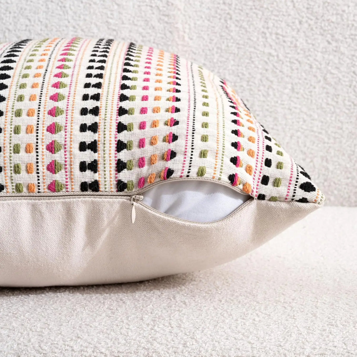 Colorful Chenille Cushion Cover with Linen Backing