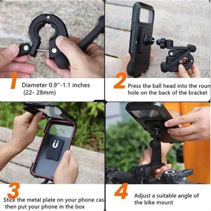 New Adjustable Retractable Bike Phone Holder 360° Rotating Waterproof Anti-Shock Bike Motorcycle Phone Mount Touchscreen Bracket