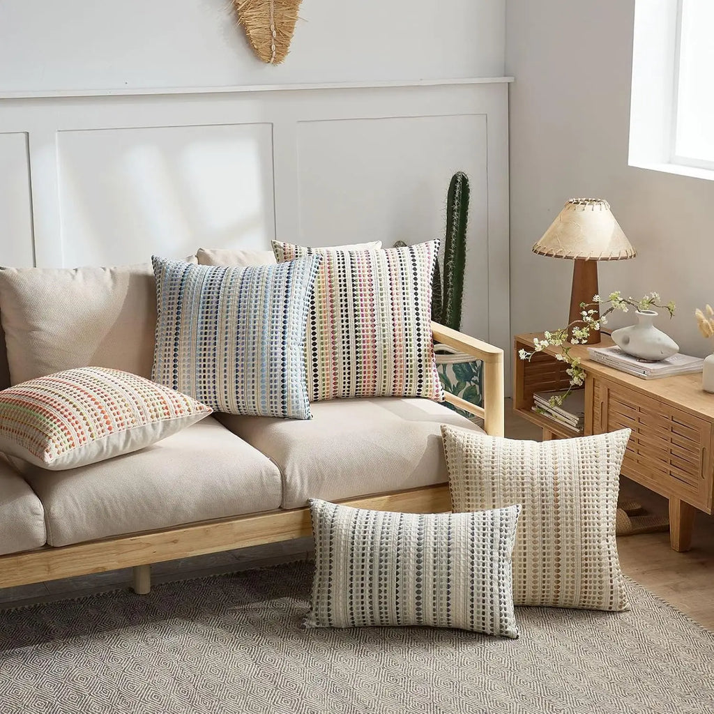 Colorful Chenille Cushion Cover with Linen Backing