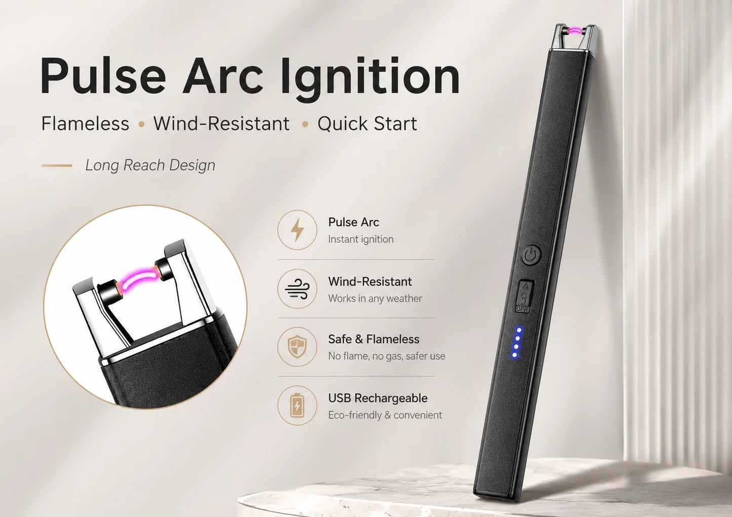 Electric Arc Candle Lighter – USB Rechargeable, Windproof Flameless Plasma, Long Reach & LED Display
