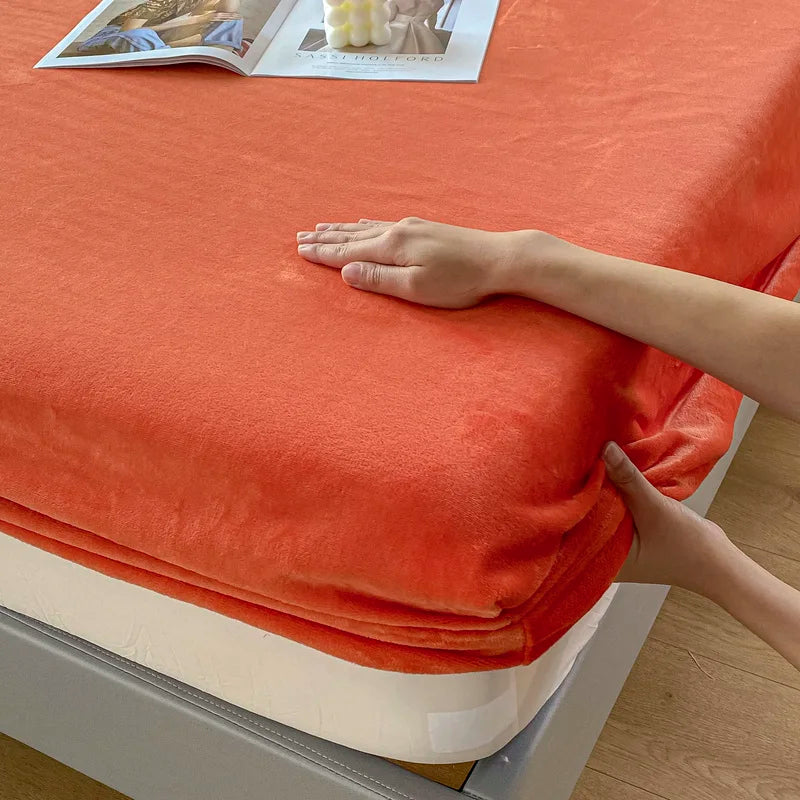 200g Milk Fleece Fitted Sheet - Soft Warm Deep Pocket Bed Cover, Anti-Slip Wrinkle-Resistant, Suitable for Bedroom Mattress