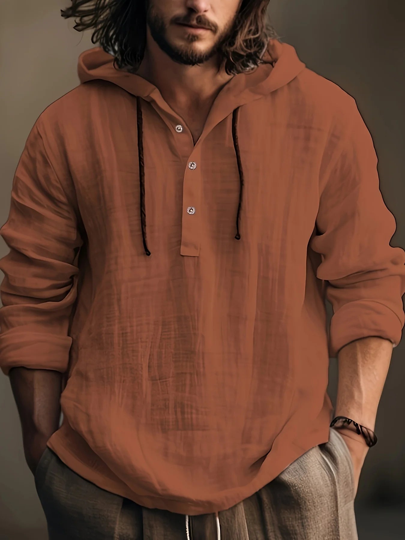 Men's Cotton Linen Hooded Sweatshirt — Long Sleeve Casual Pullover Spring Autumn Top