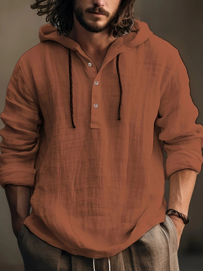 Men's Cotton Linen Hooded Sweatshirt — Long Sleeve Casual Pullover Spring Autumn Top