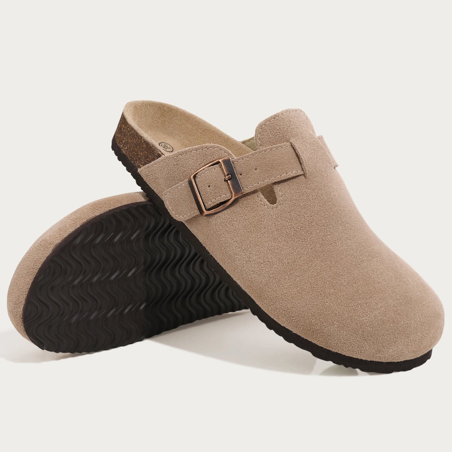 Men’s Suede Clogs — Soft Leather Cork Sandals with Arch Support