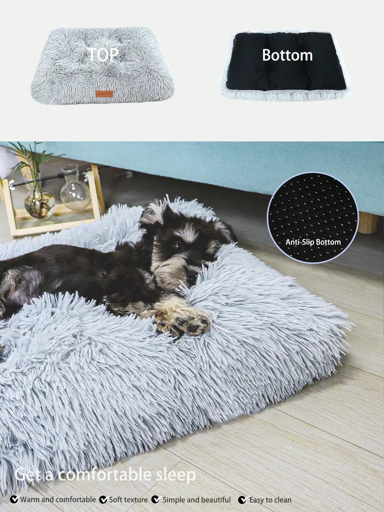 Washable Plush Pet Crate Bed — Anti-Slip Mat for Dogs & Cats, All Sizes