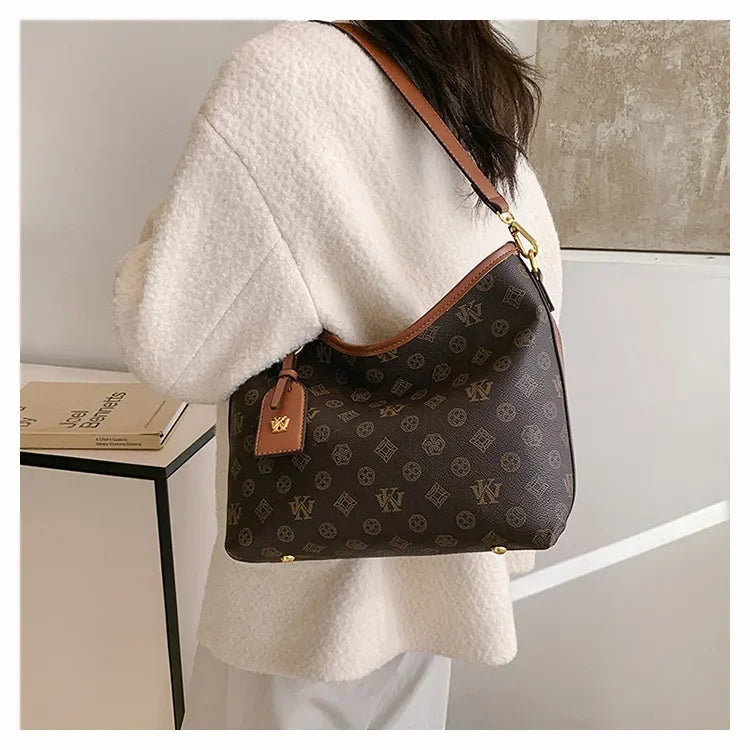 Beige Printed Commuter Tote, Large Capacity