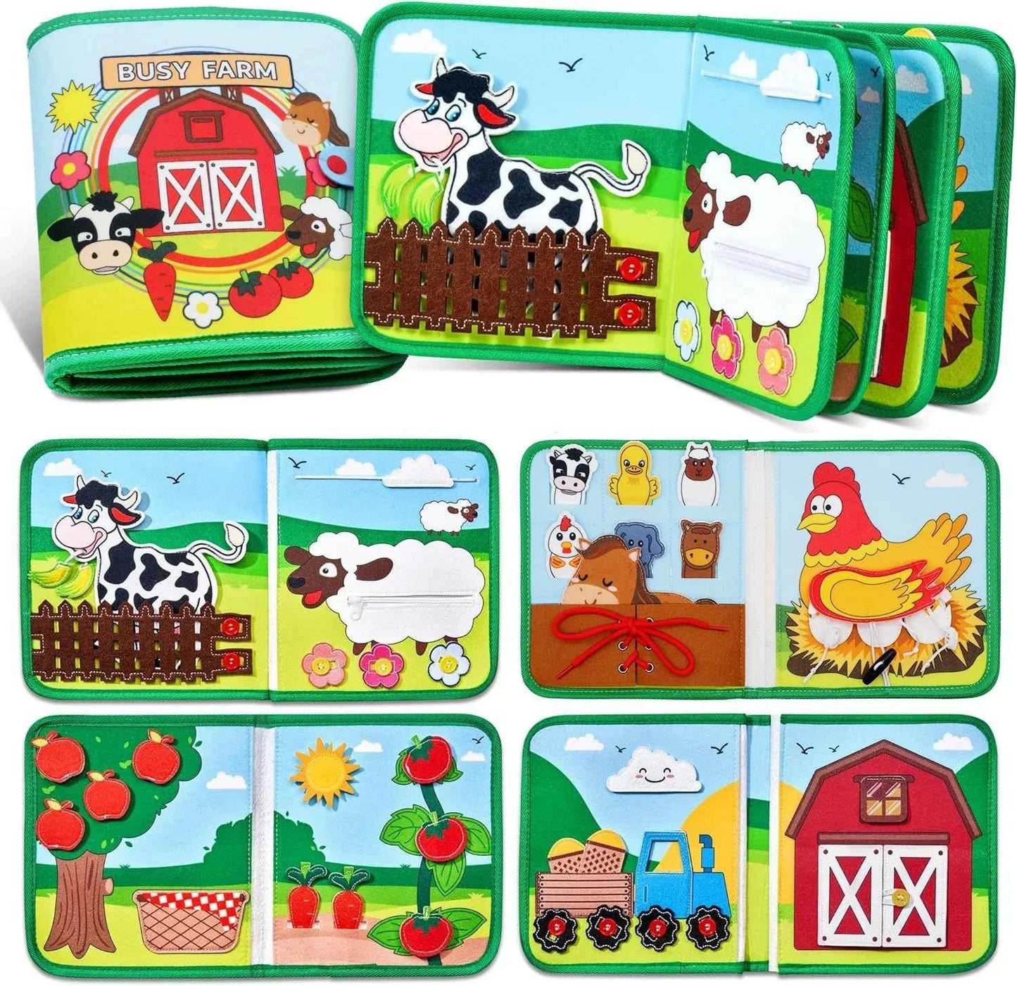 Montessori Quiet Book - Farm Animal Activity Toy with Storytelling for Toddlers, Early Learning Fine Motor Skills