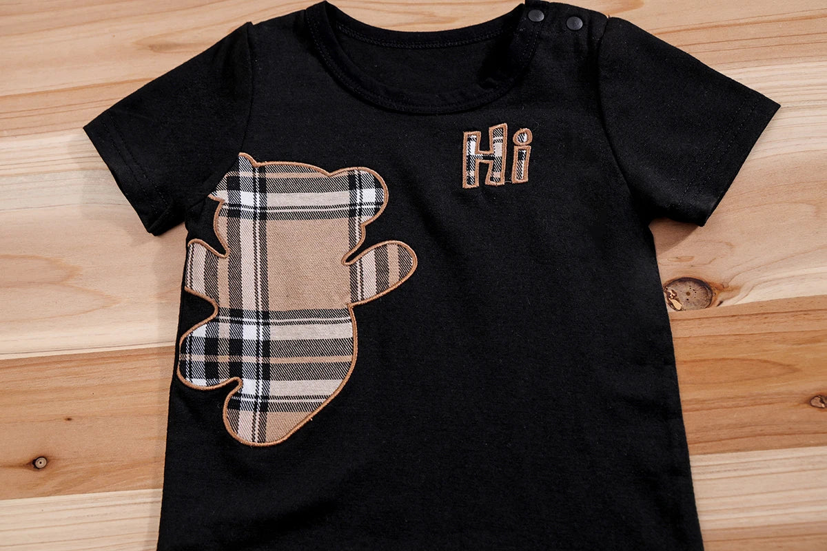 Checked Bear Print Tee & Shorts 2-Piece Set