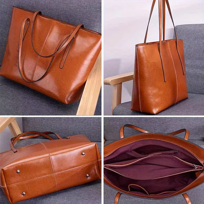 Red Cowhide Leather Tote Bag, Extra Large Capacity