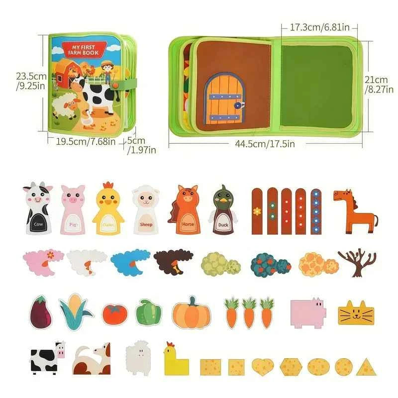 Montessori Quiet Book - Farm Animal Activity Toy with Storytelling for Toddlers, Early Learning Fine Motor Skills