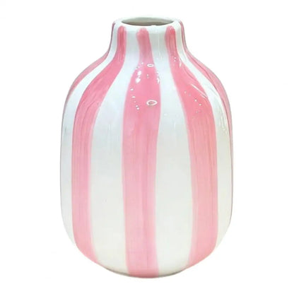 Hand-Painted Ceramic Striped Vase — Nordic Boho Decorative Flower Container for Home