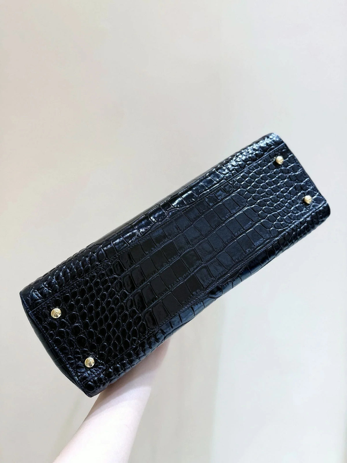 Black Crocodile-Embossed Leather Tote Bag