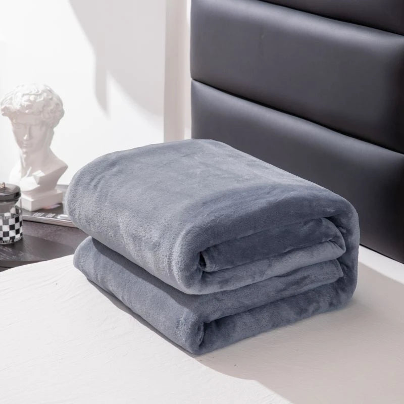 1PC Solid Gray Flannel Blanket, Soft Warm Fleece Throw, Thick Lightweight Cozy Bed Cover, Multi-use for Sofa, Nap, Office, Camping