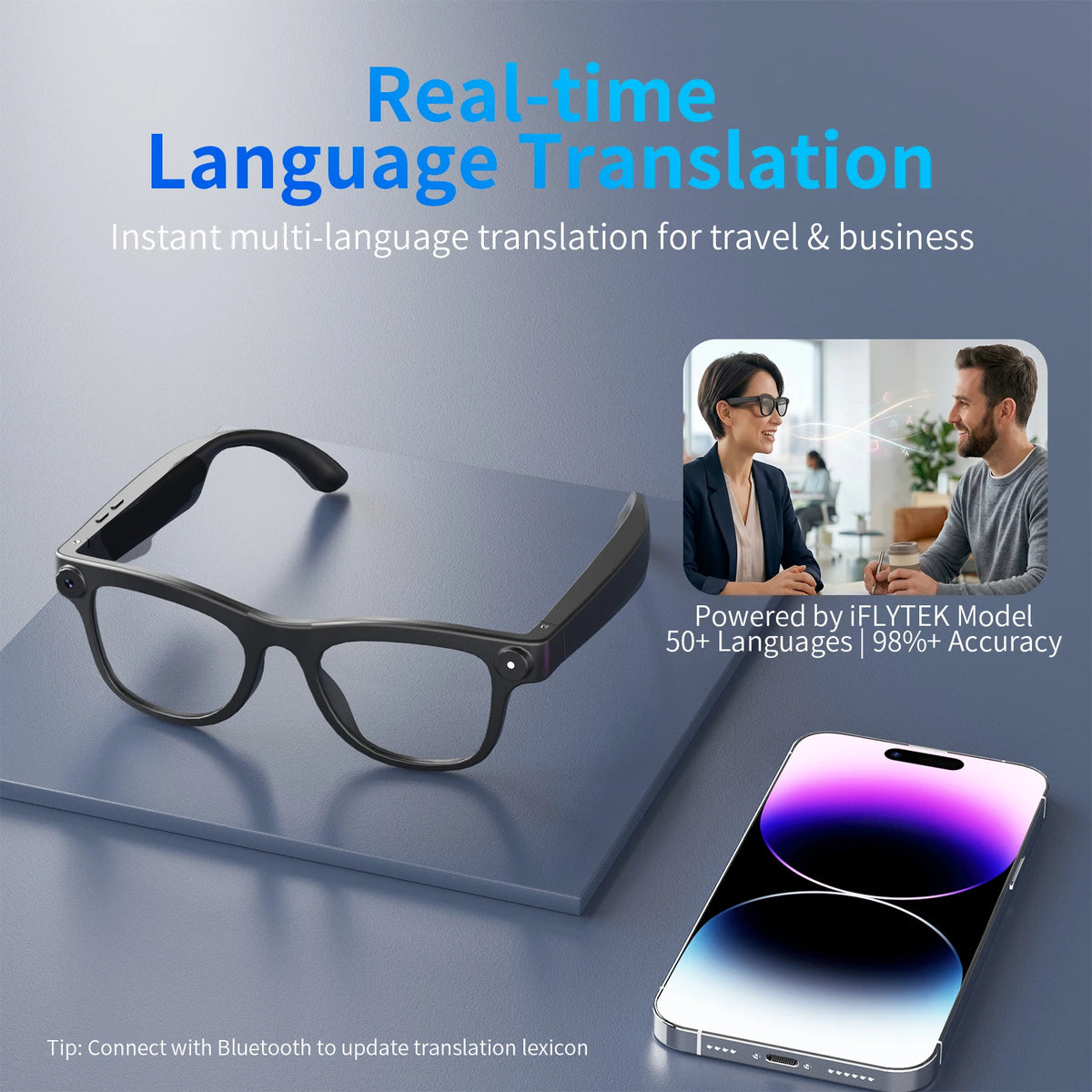 Gemirels Smart Glasses – 207MP Camera, AI Translation, Bluetooth 5.3, Music & Calls