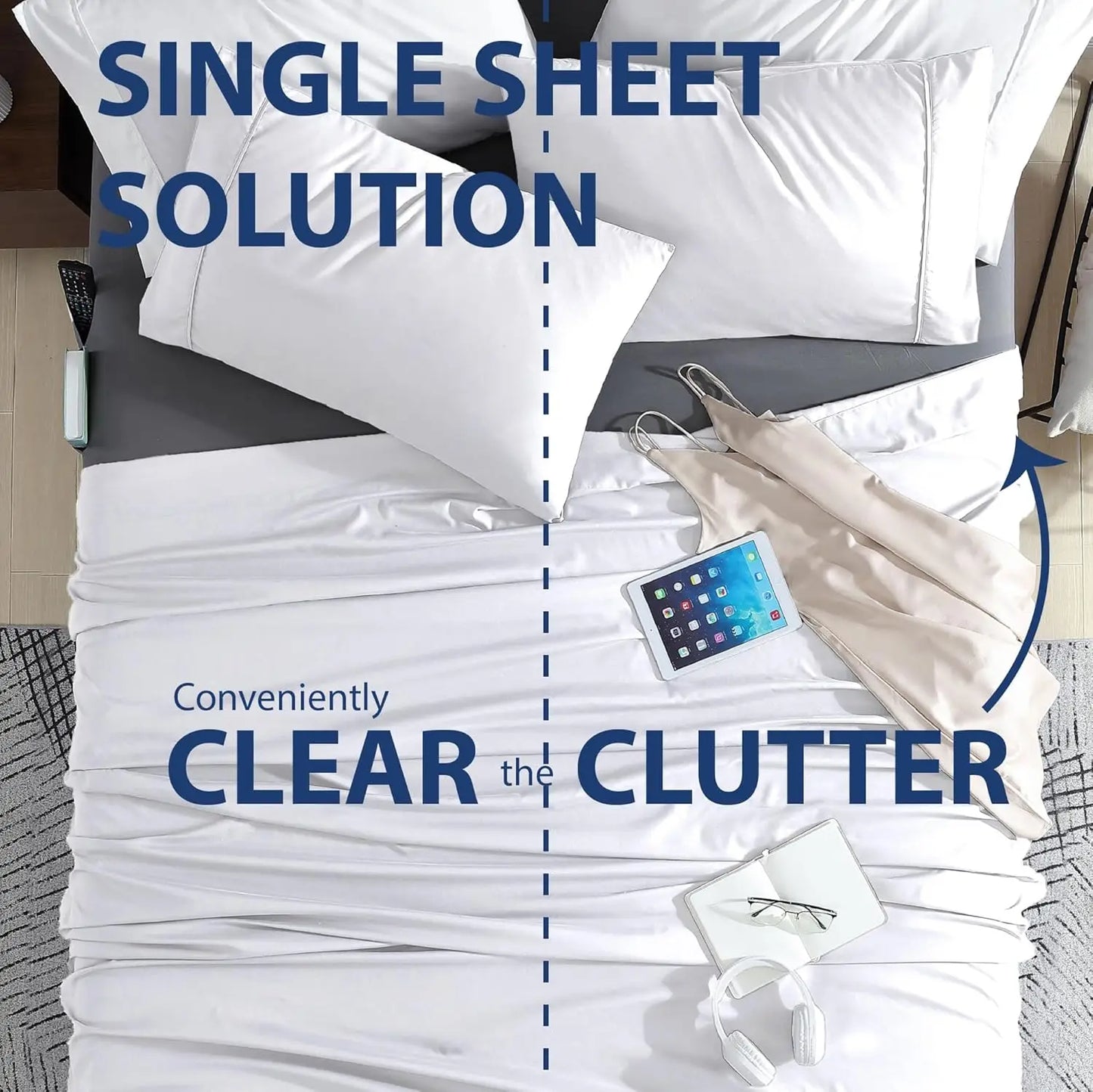 Queen Fitted Sheet with Double-Sided Pockets - 14" Deep Pocket Microfiber, Ultra Soft, Wrinkle & Fade Resistant, Grey