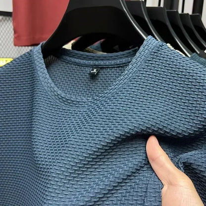 Men's Bamboo Ice Silk T-Shirt — Slim Fit Stretch Mesh Crew Neck Summer Top