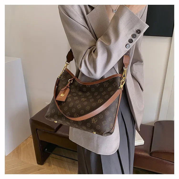 Beige Printed Commuter Tote, Large Capacity