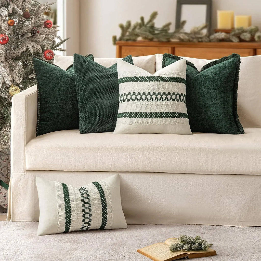 Dark Green Chenille Decorative Cushion Cover